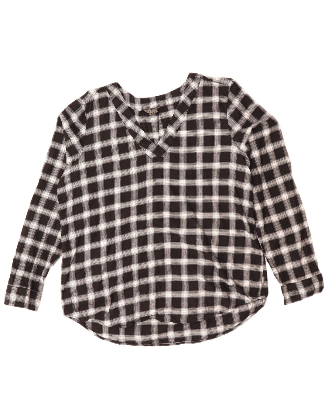 Camisa pulôver feminina Eddie Bauer de ajuste solto Reino Unido 14 algodão xadrez médio preto