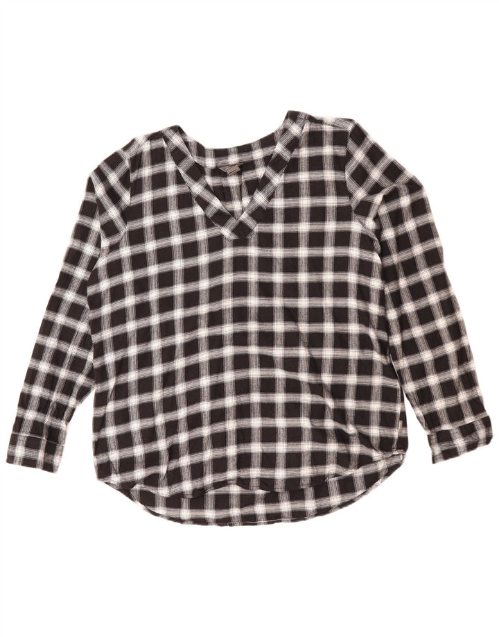 Camisa pulôver feminina Eddie Bauer de ajuste solto Reino Unido 14 algodão xadrez médio preto