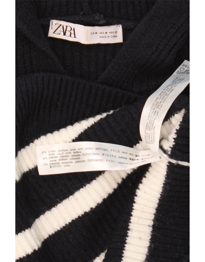 Zara Suéter feminino com capuz grande e grande, Reino Unido 14, médio, preto, listrado
