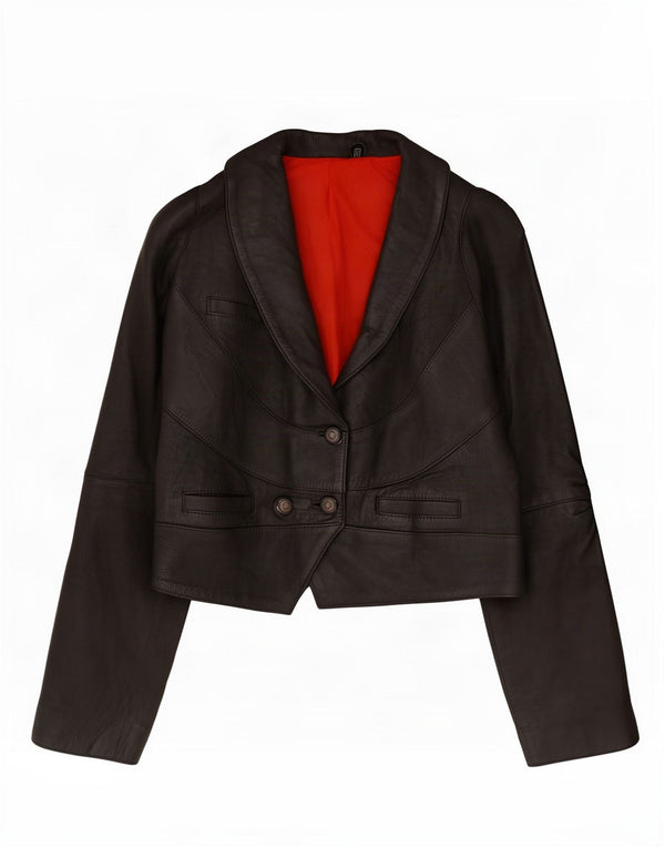 Jaqueta de couro feminina vintage EU 40 médio preto