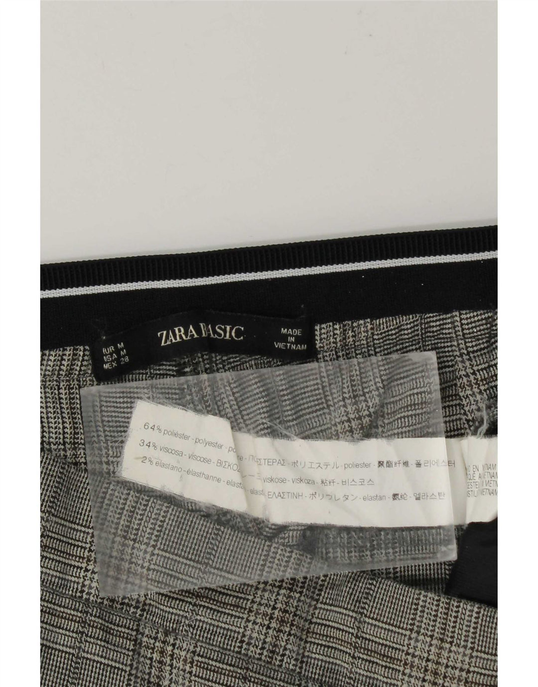 Zara Calça feminina reta de terno médio W28 L27 cinza xadrez poliéster