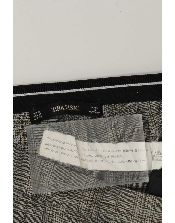 Zara Calça feminina reta de terno médio W28 L27 cinza xadrez poliéster