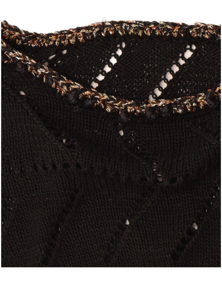 Suéter feminino VINTAGE com gola canoa UK 14 médio preto