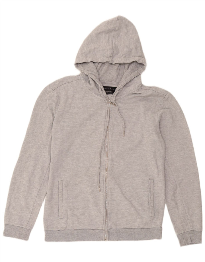 Zara Suéter feminino com capuz e zíper Reino Unido 12 algodão cinza médio