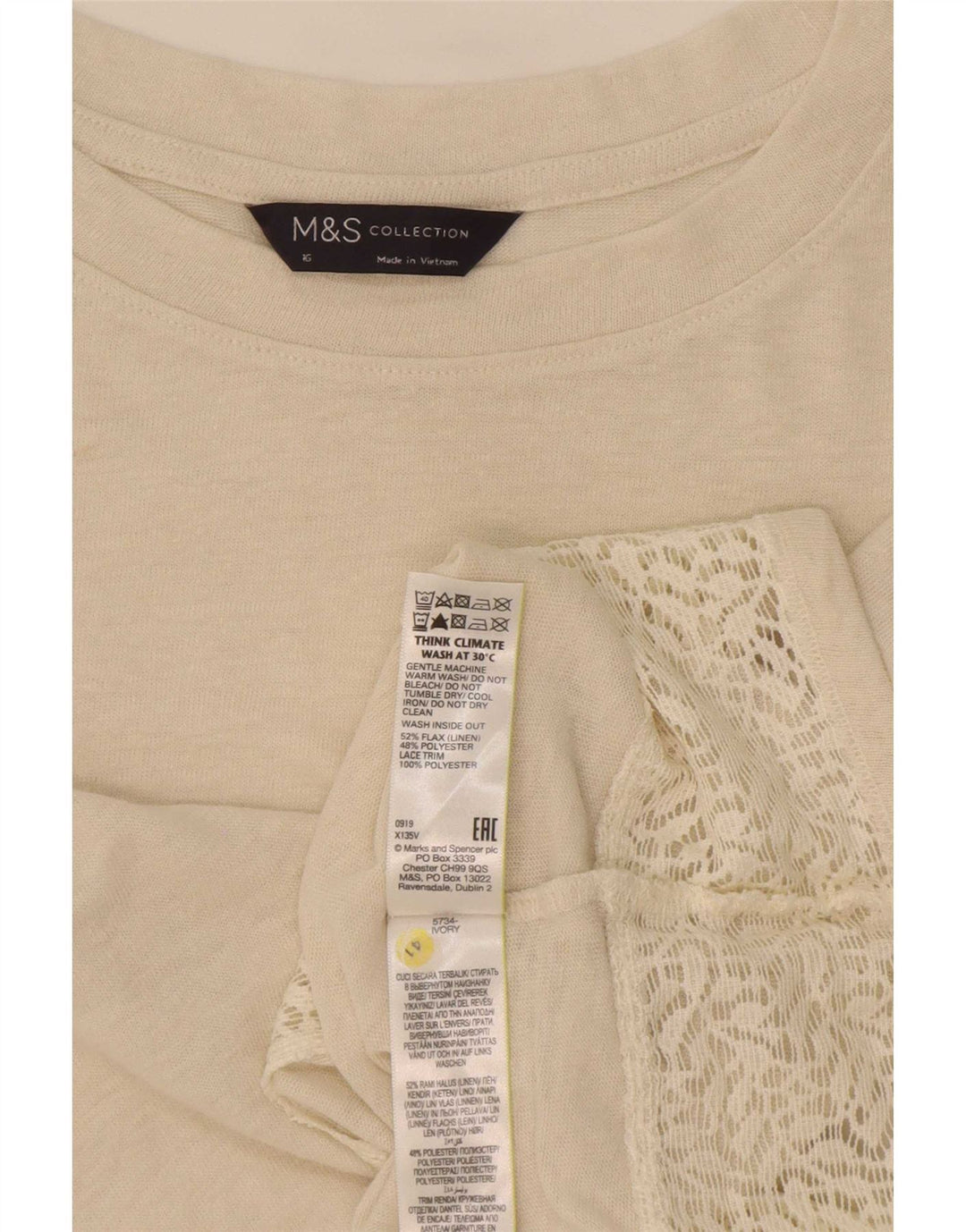 Camiseta feminina grande Marks & Spencer Reino Unido 16 grande linho bege