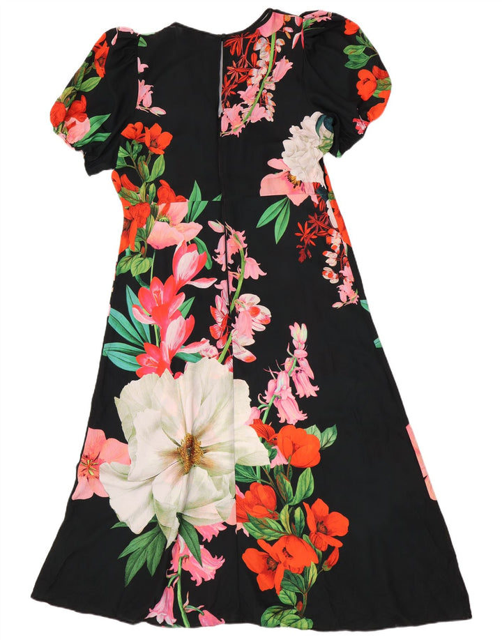 Vestido maxi feminino Lipsy Reino Unido 16 grande poliéster floral preto