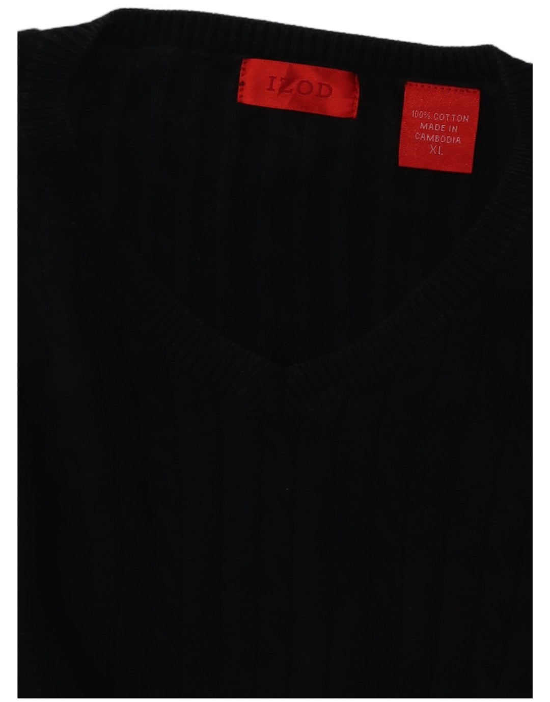 Suéter masculino IZOD com decote em V XL algodão preto