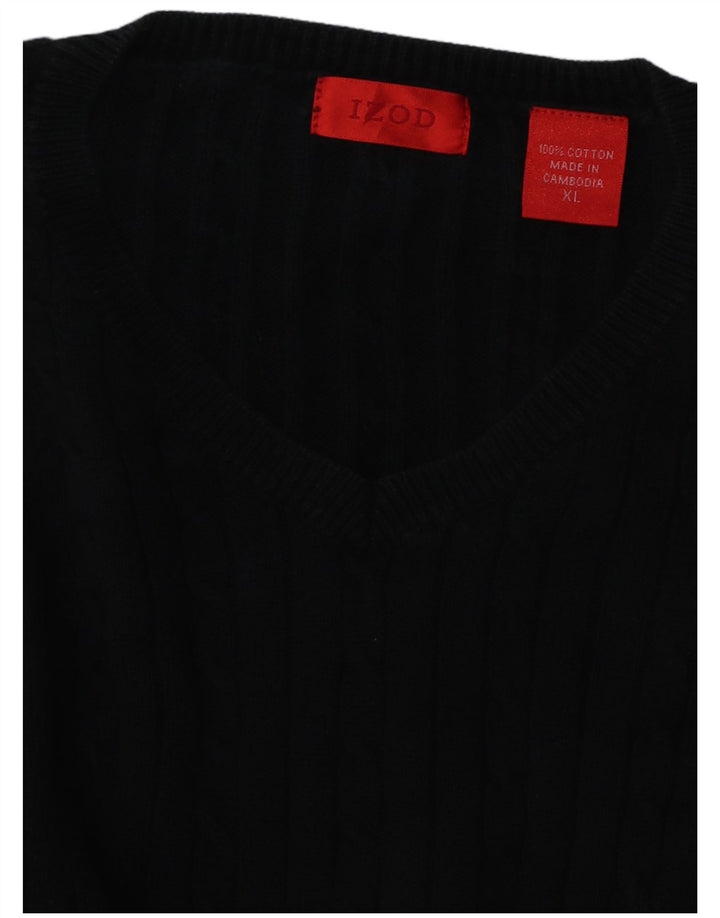Suéter masculino IZOD com decote em V XL algodão preto
