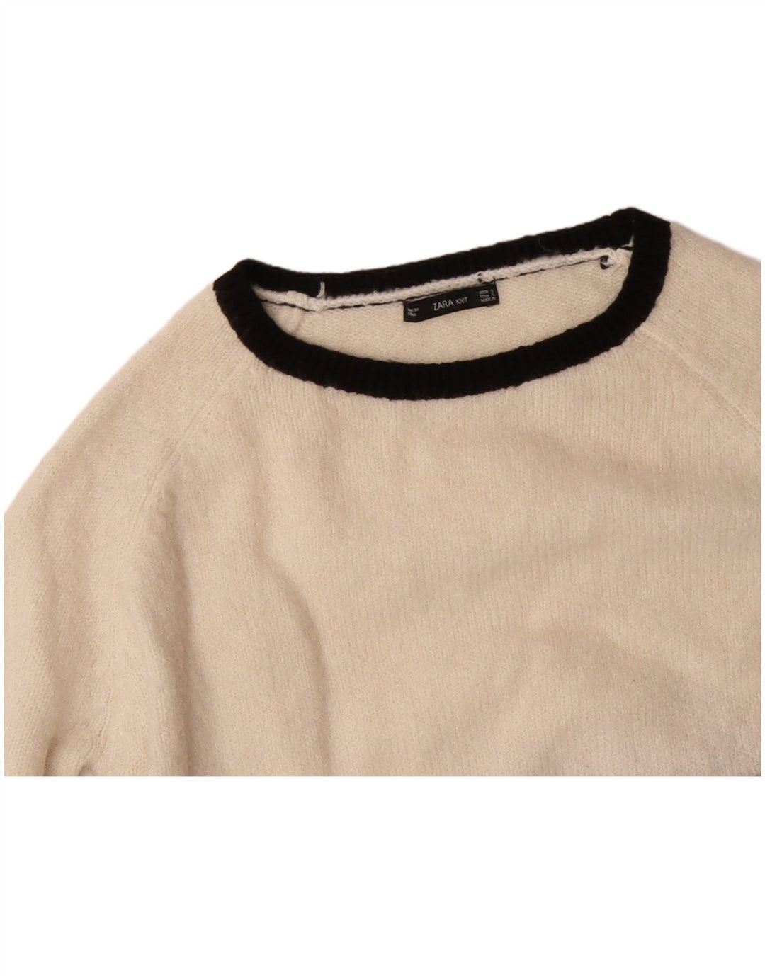 Suéter feminino ZARA com gola canoa Reino Unido 10 pequeno bloco colorido preto acrílico