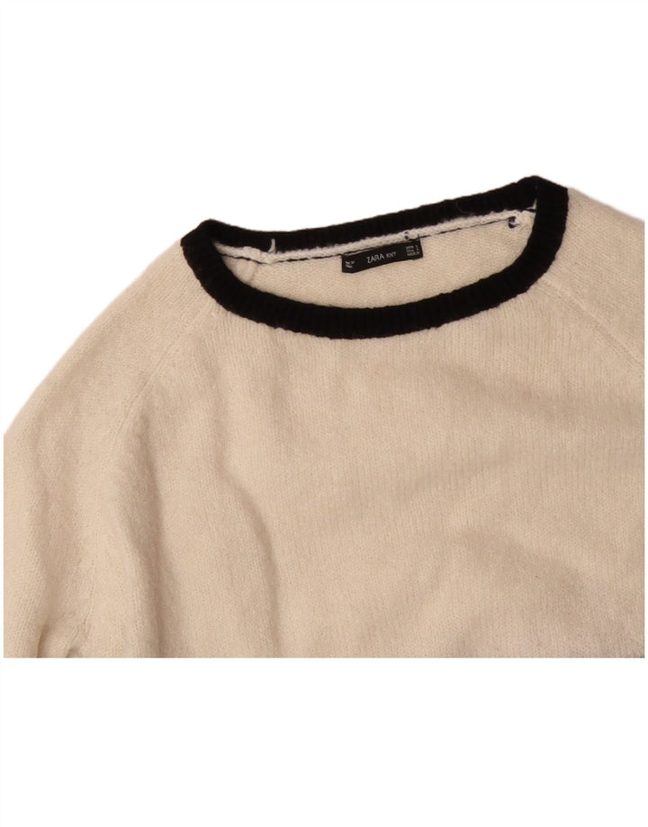 Suéter feminino ZARA com gola canoa Reino Unido 10 pequeno bloco colorido preto acrílico