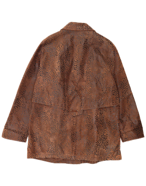 Jaqueta de couro feminina Yuppie UK 18 XL marrom animal print