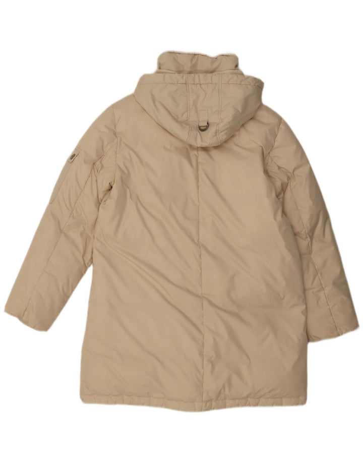 Casaco acolchoado com capuz feminino Dkny UK 14 grande poliéster bege