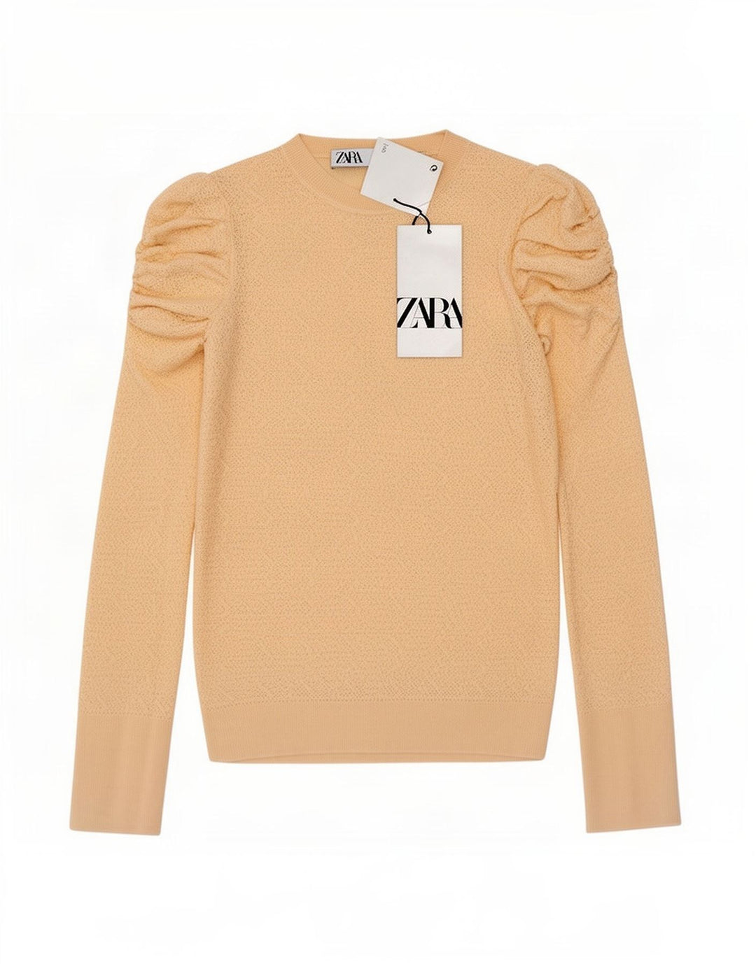 Top feminino Zara manga comprida UK 12 viscose bege médio