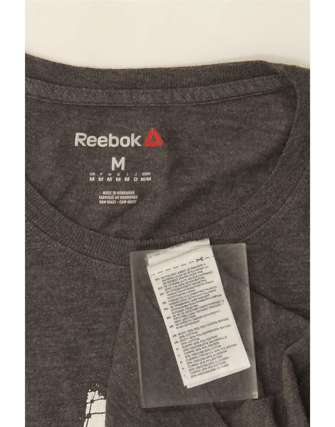 Reebok Mens Graphic T-Shirt Top Cinza Médio Poliéster
