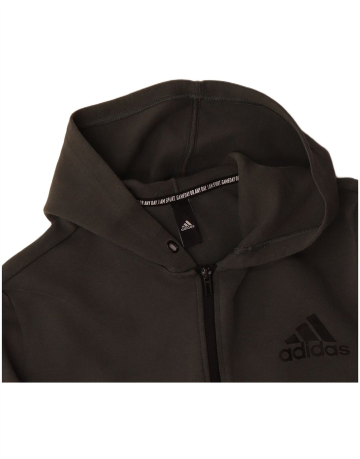 ADIDAS Mens Zip Hoodie Suéter Grande Algodão Cáqui