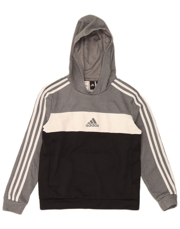 Adidas meninos Aeroready moletom com capuz 11-12 anos cinza colorblock poliéster