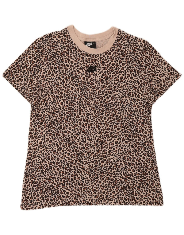 Camiseta gráfica feminina Nike UK 14 grande algodão bege com estampa animal