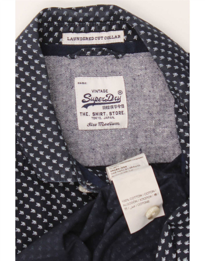 Camisa masculina Superdry de manga curta azul marinho médio algodão geométrico