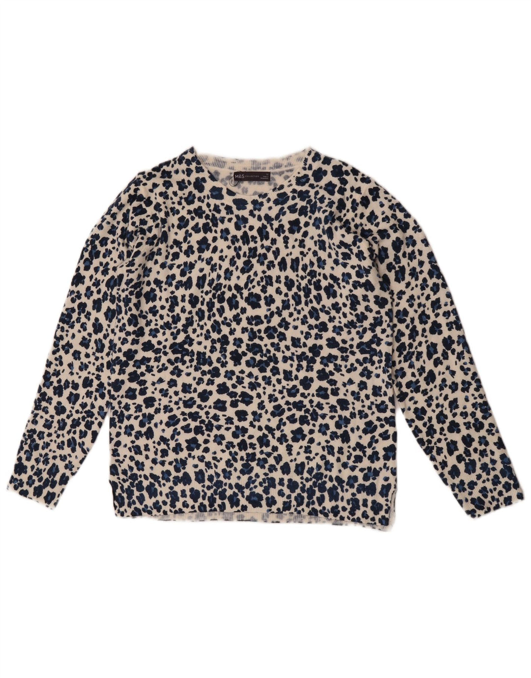 Suéter feminino Marks & Spencer com gola redonda Reino Unido 12 azul médio