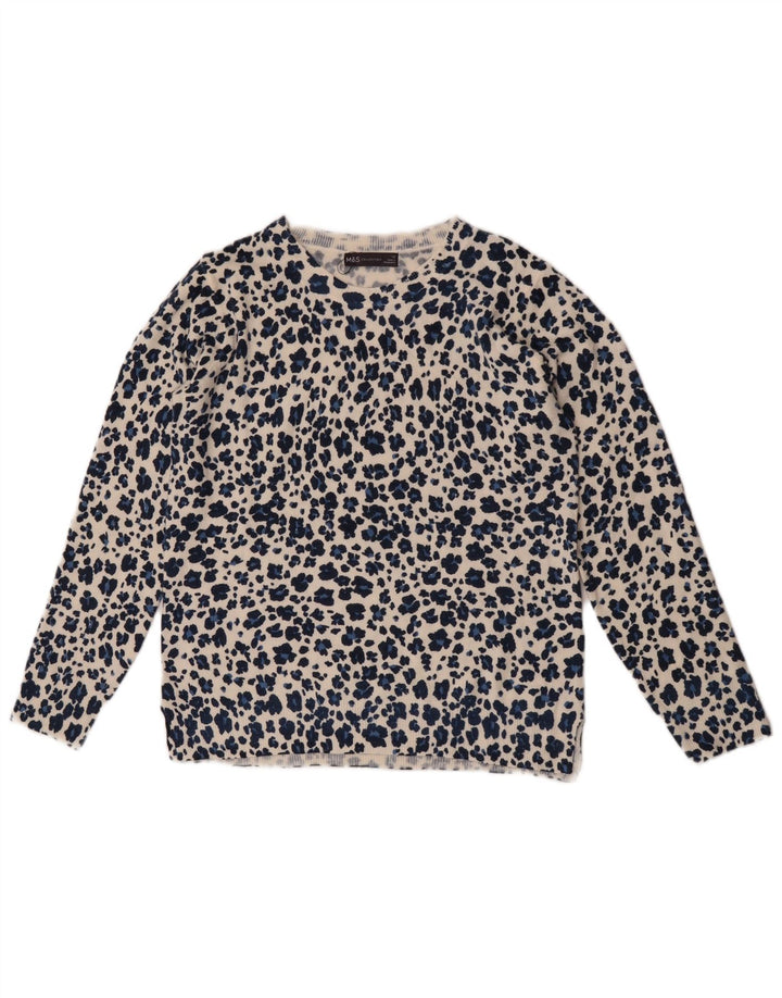 Suéter feminino Marks & Spencer com gola redonda Reino Unido 12 azul médio