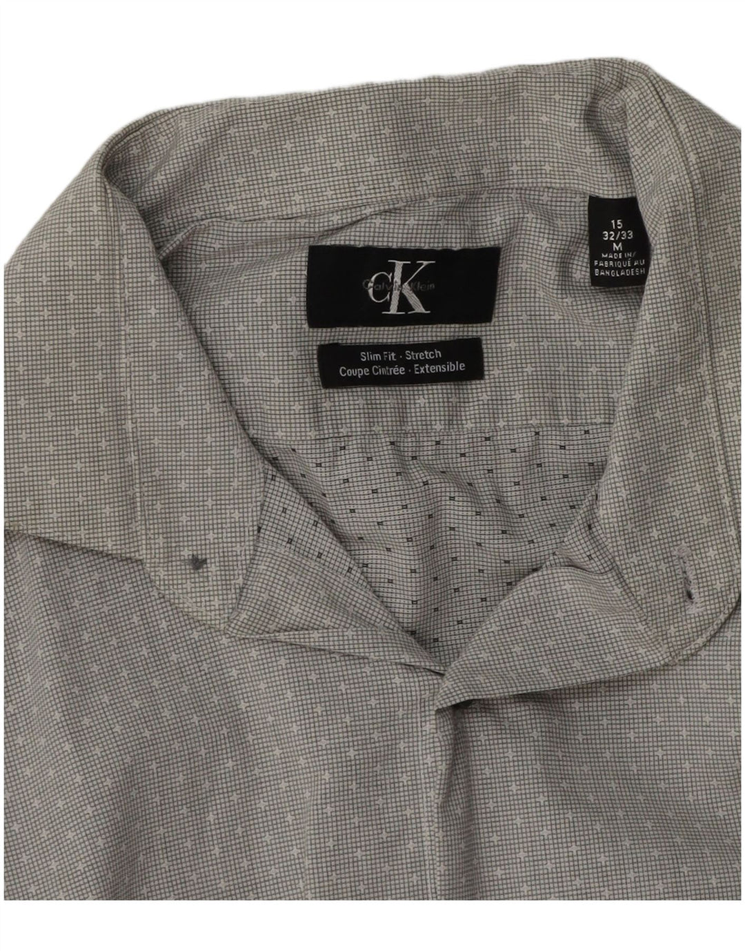 Camisa masculina CALVIN KLEIN Slim Fit tamanho 15 algodão manchado cinza médio