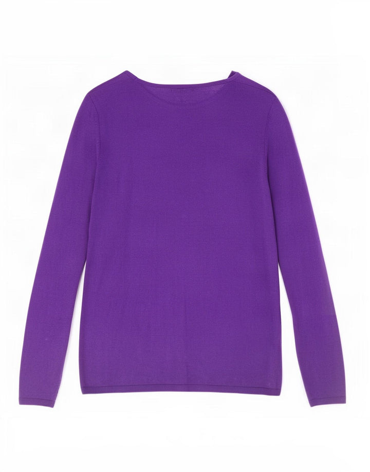 Suéter feminino Jigsaw com gola canoa Reino Unido 12 seda roxa média