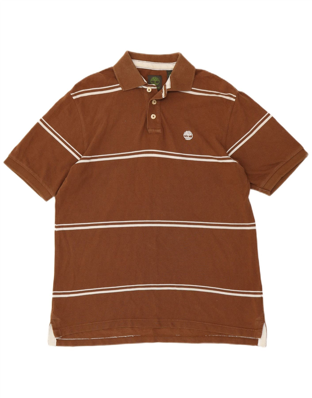 Camisa polo masculina TIMBERLAND de algodão listrado marrom médio