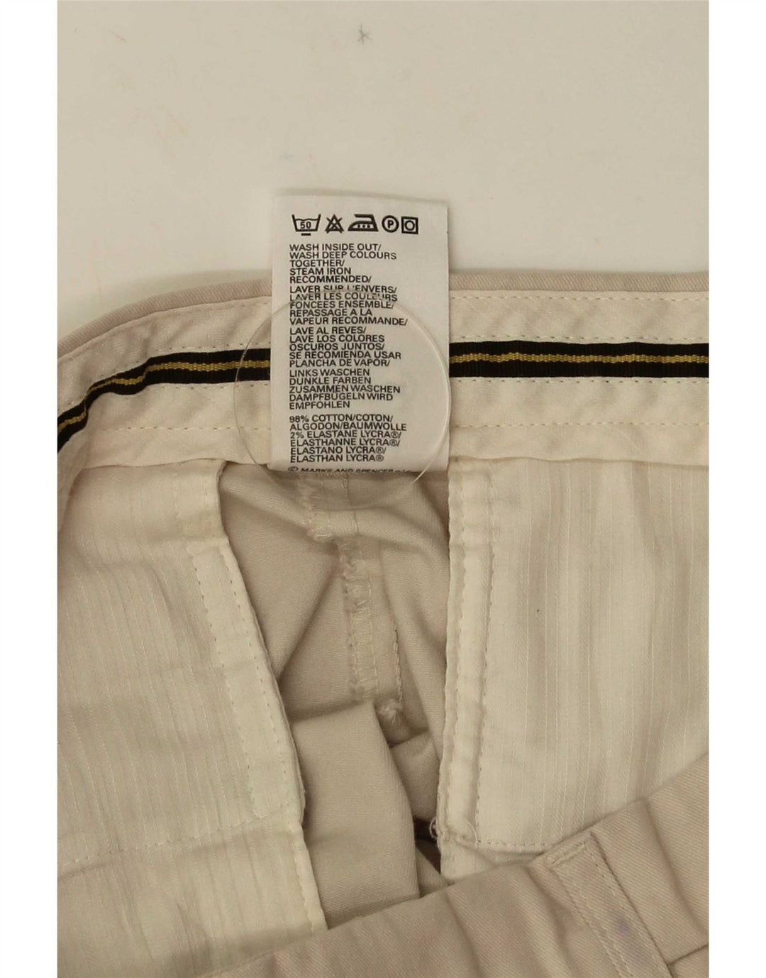 Calça masculina Marks & Spencer com pegged terno W34 L31 algodão bege