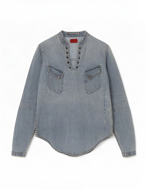 Camisa jeans feminina Levi's UK 6 XS azul algodão