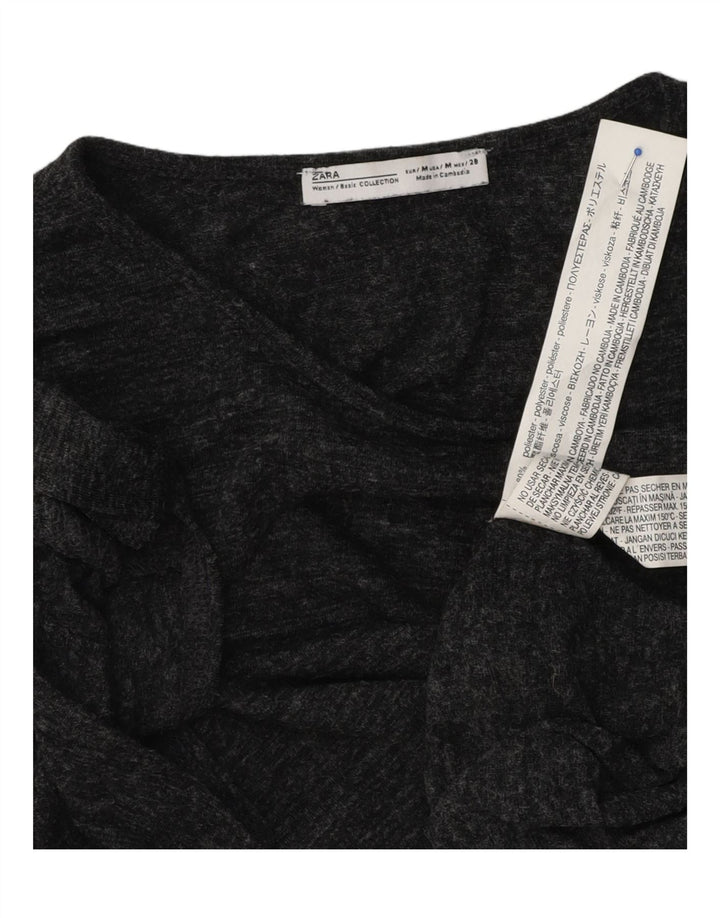 Camiseta feminina Zara UK 12 poliéster manchado cinza médio