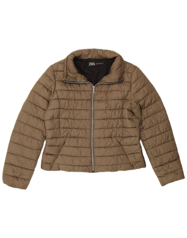 Jaqueta acolchoada feminina Zara UK 20 2XL poliéster cáqui
