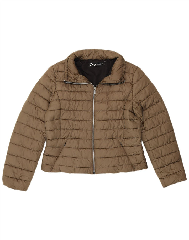 Jaqueta acolchoada feminina Zara UK 20 2XL poliéster cáqui
