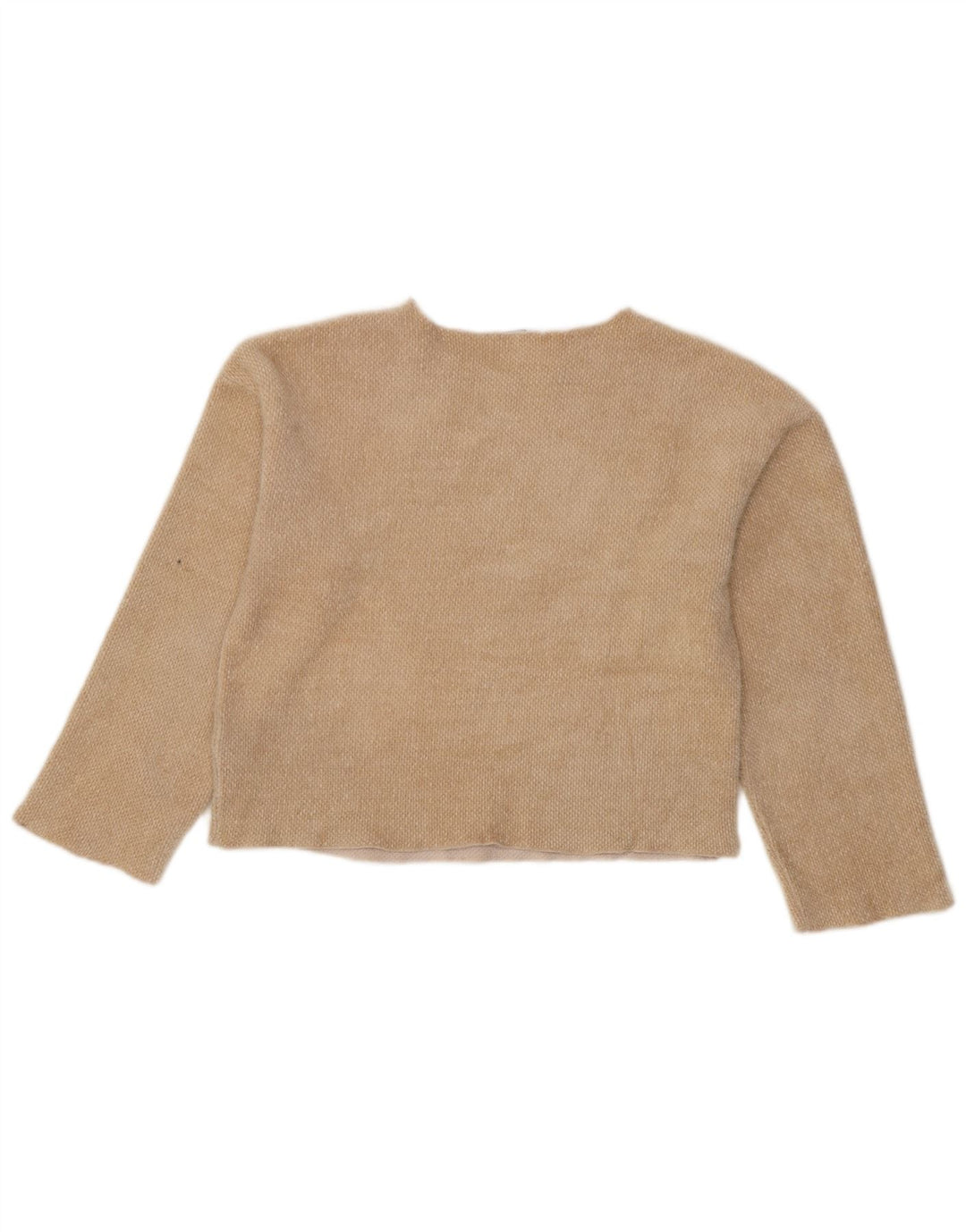Zara Crop Top Feminino Manga Longa UK 10 Pequeno Poliéster Bege