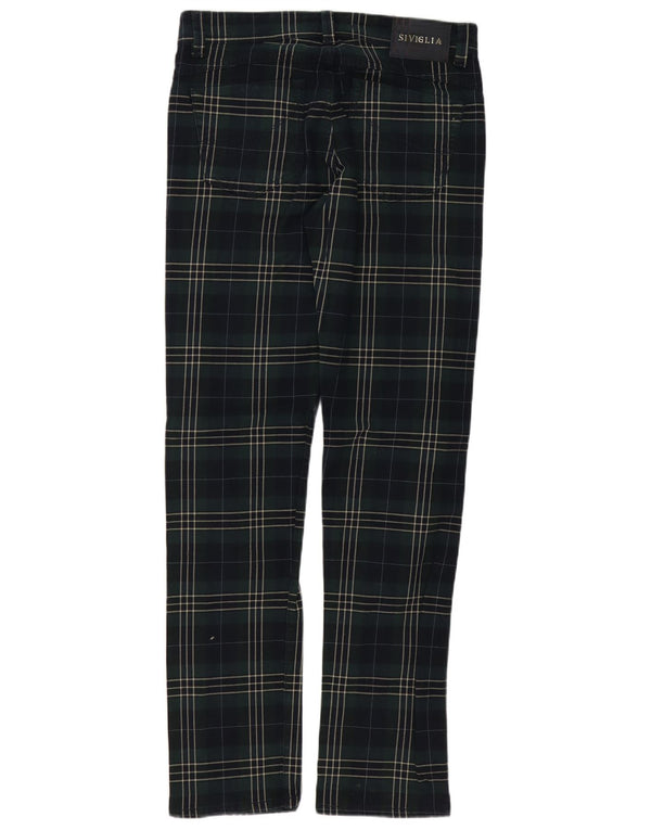 SIVIGLIA Calça masculina reta casual W31 L34 algodão xadrez verde