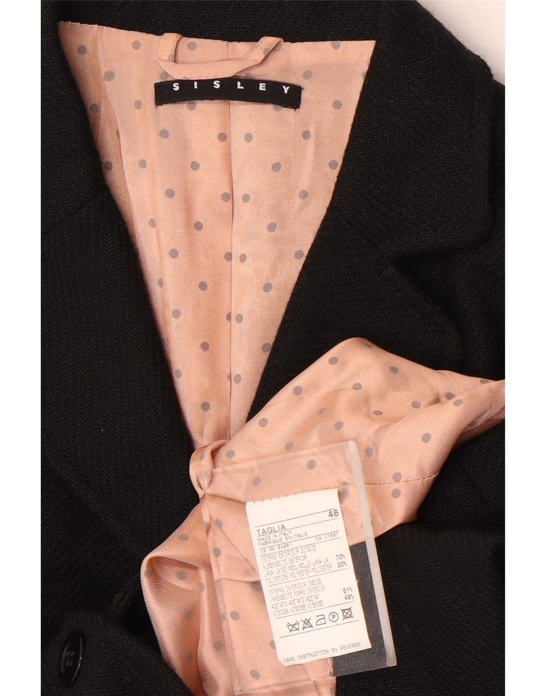 Jaqueta blazer feminina Sisley com 3 botões IT 46 grande lã preta