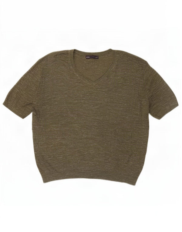 Suéter feminino Marks & Spencer com decote em V Reino Unido 14 verde médio