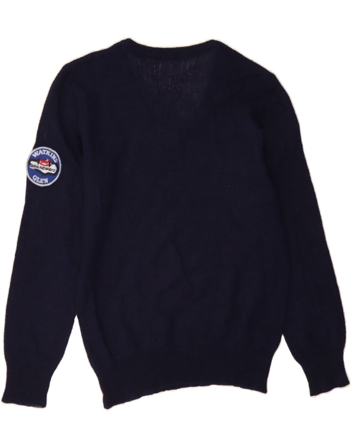 VINTAGE Mens V-Neck Jumper Sweater Medium Navy Blue Vintage Vintage and Second-Hand Vintage from Messina Hembry 
