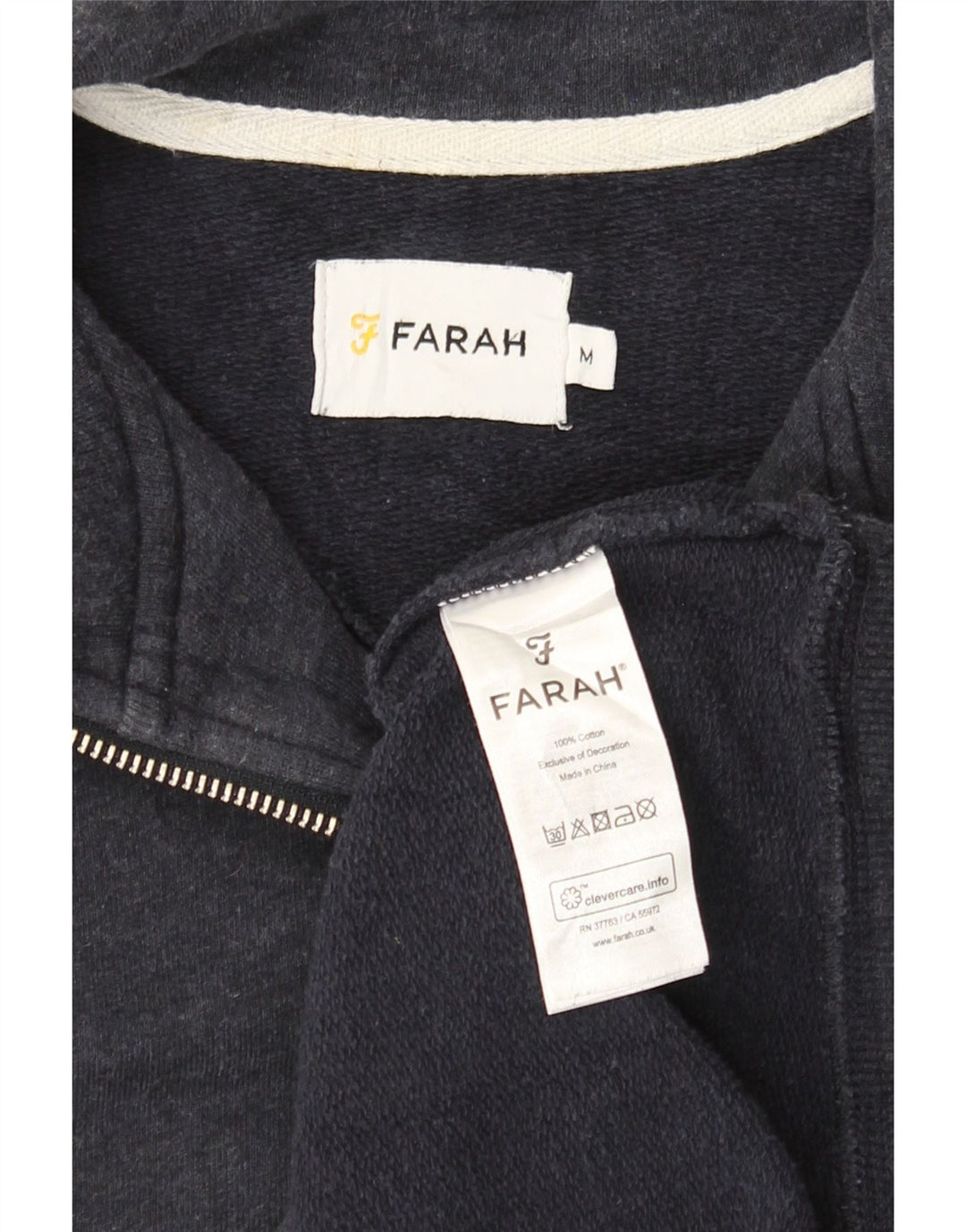 FARAH Mens Zip Neck Sweatshirt Jumper Medium Navy Blue Cotton Vintage Farah and Second-Hand Farah from Messina Hembry 