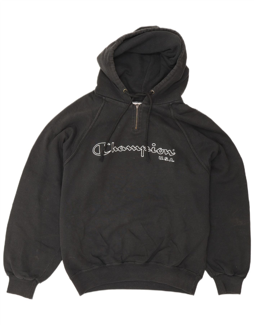 CHAMPION Suéter masculino com capuz e zíper gráfico médio algodão preto