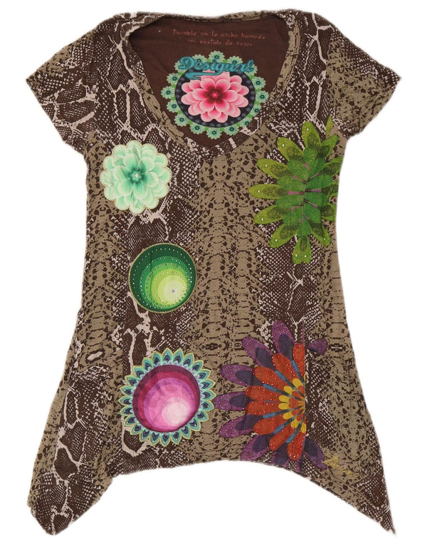 Túnica feminina Desigual com estampa gráfica assimétrica Reino Unido 10 pequena estampa animal marrom