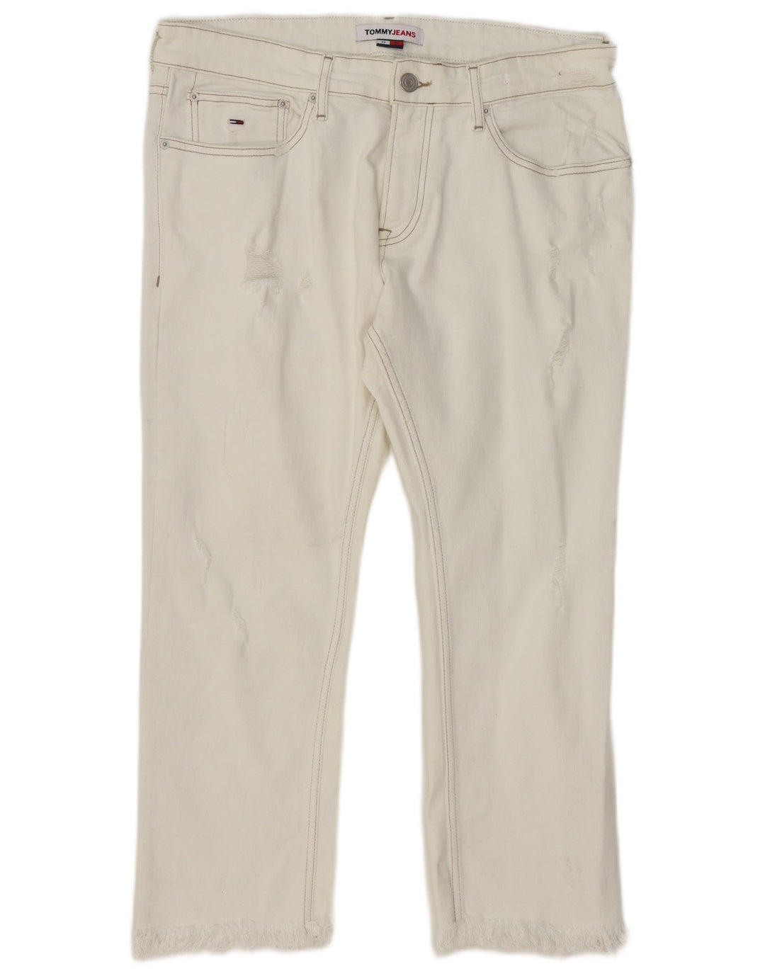Calça jeans feminina TOMMY HILFIGER desgastada W33 L24 algodão branco