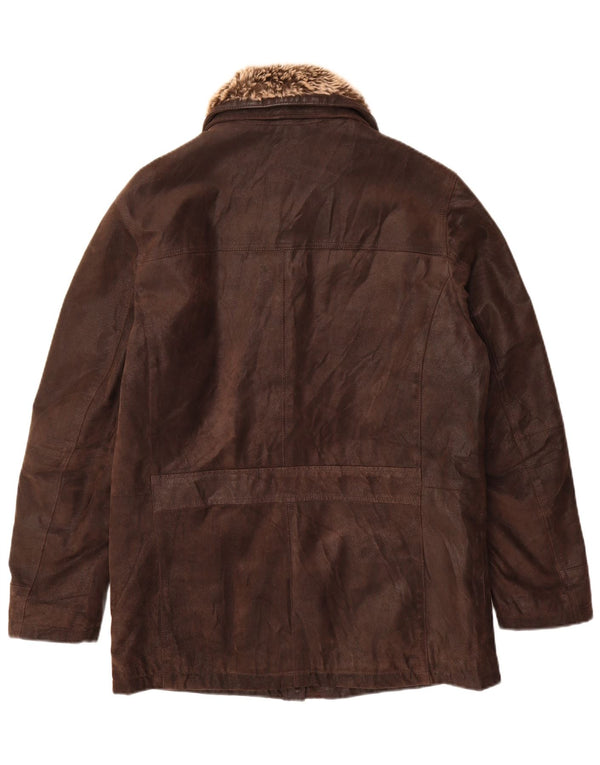 Casaco de couro masculino vintage IT 48 couro marrom médio