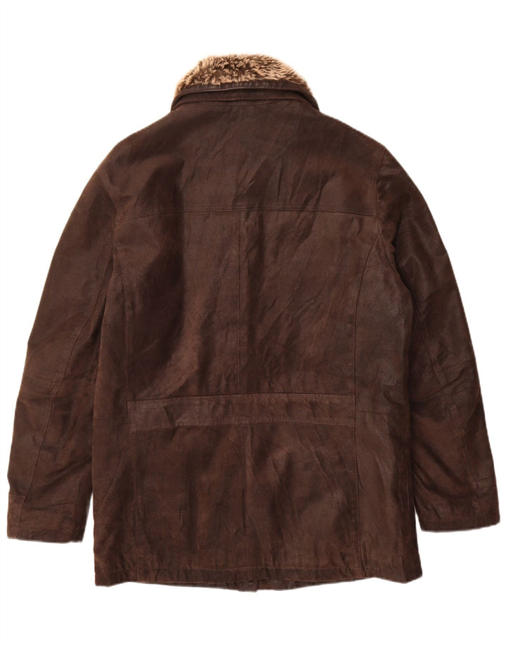 Casaco de couro masculino vintage IT 48 couro marrom médio
