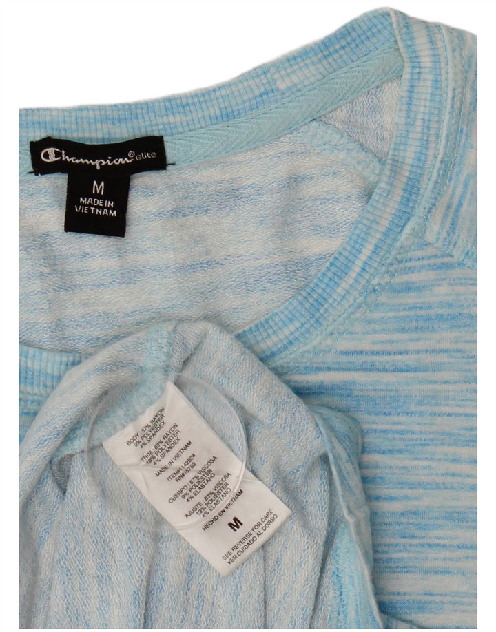 CHAMPION moletom feminino jumper UK 14 rayon manchado azul médio