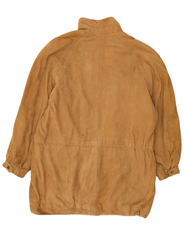 Sobretudo feminino vintage de camurça grande UE 38 couro marrom médio