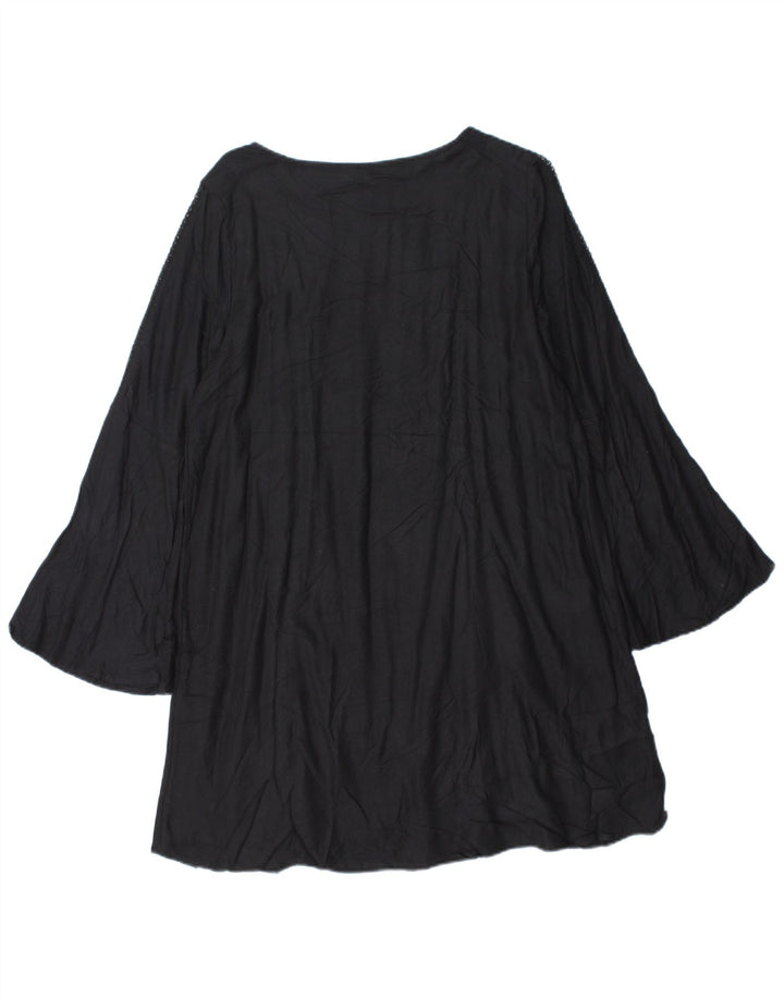 Vestido feminino ROXY manga comprida evasê Reino Unido 10 pequeno algodão preto