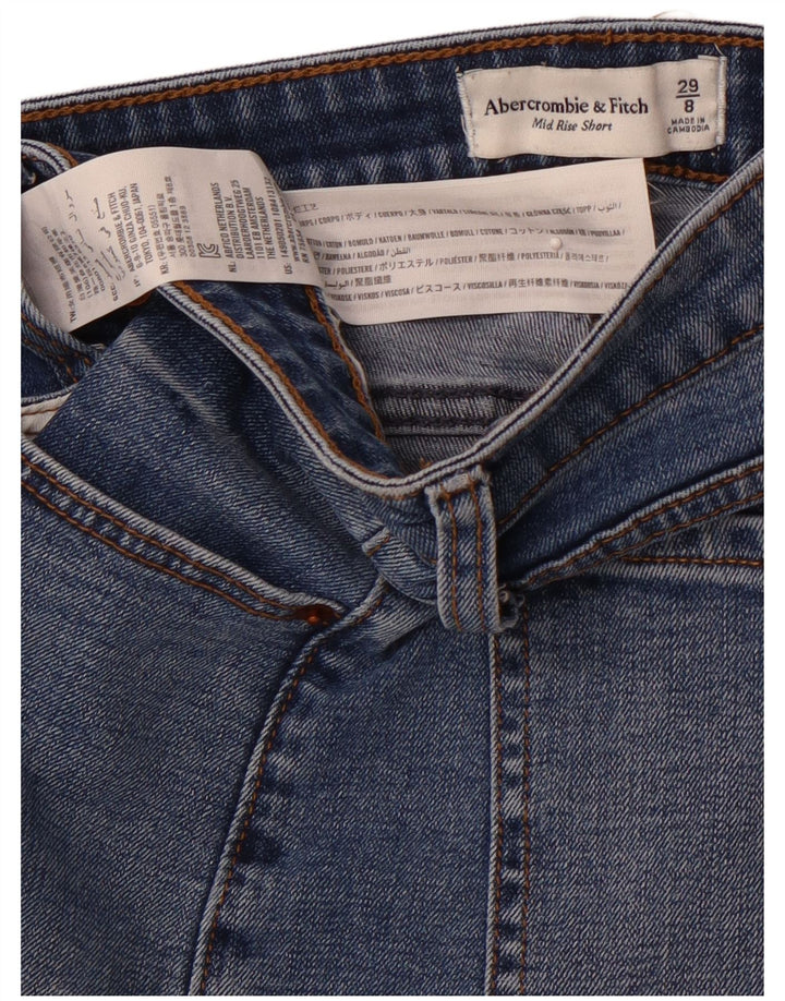 Shorts jeans feminino de cintura média ABERCROMBIE & FITCH EUA 8 médio W29 azul