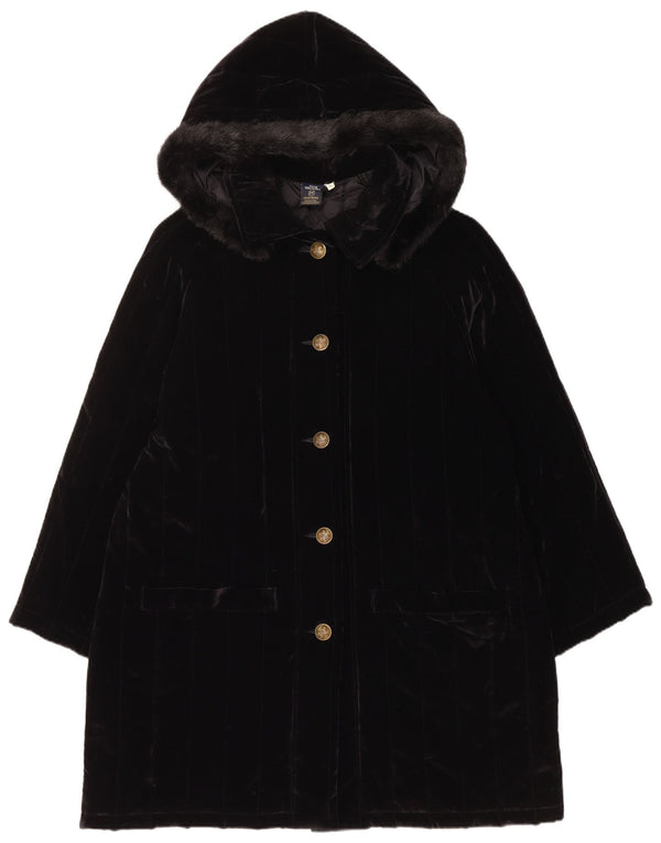 Club Voltaire Casaco feminino acolchoado de veludo com capuz UK 18 XL algodão preto