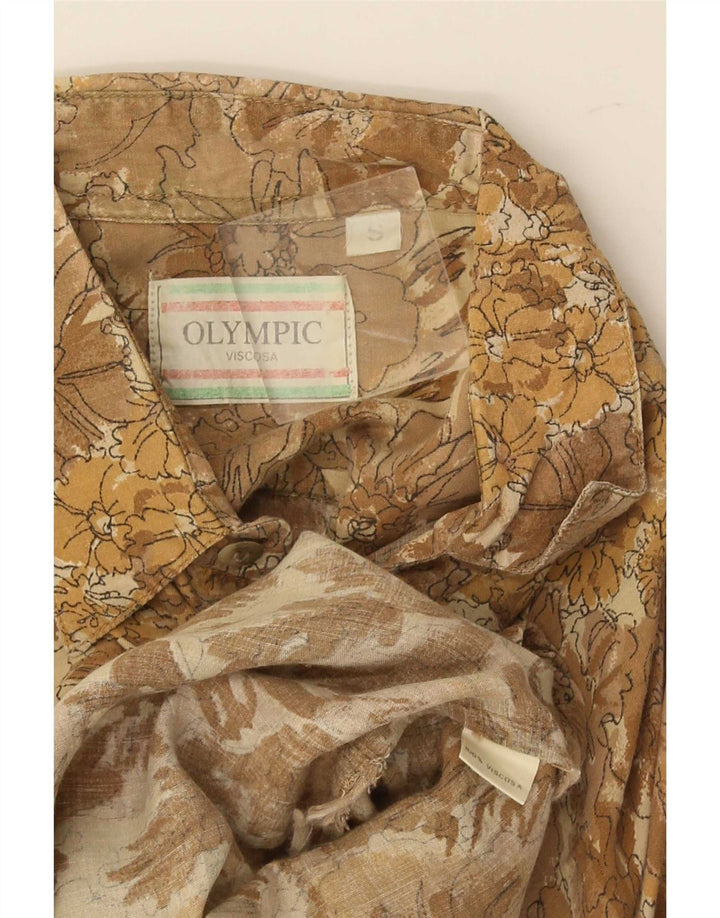 Camisa masculina vintage de manga curta pequena viscose floral marrom