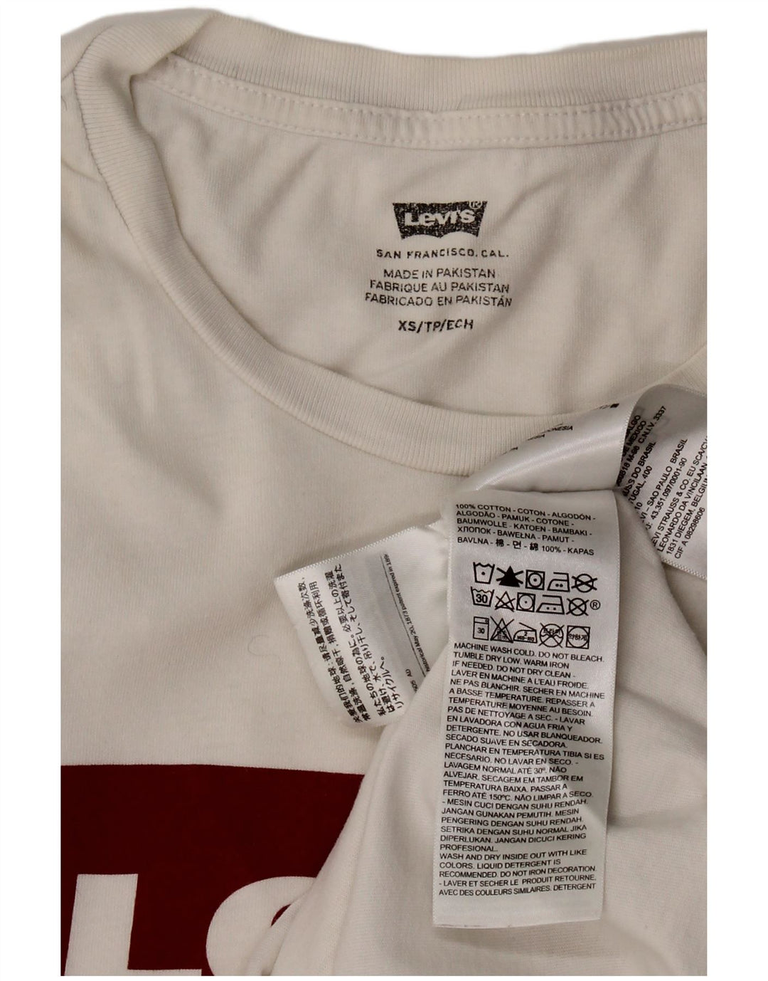 Camiseta feminina gráfica LEVI'S UK 6 XS algodão branco